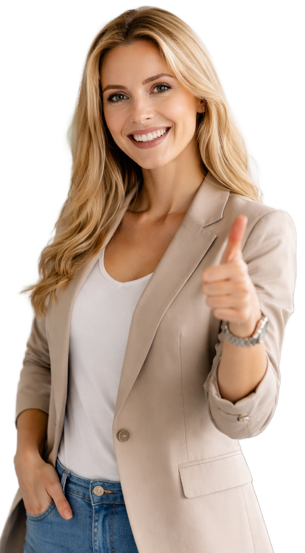 Blonde woman giving a thumbs-up gesture